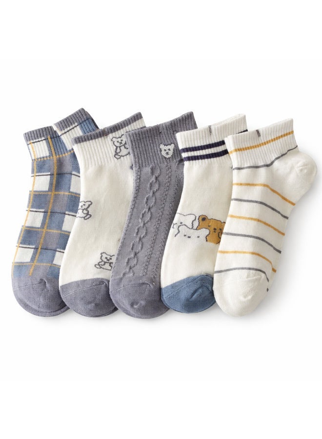 Trendora  Women's Cotton Ankle Socks, Mixed Colours, 5 Pairs with 1 Gift, Casual Comfort - Image 1